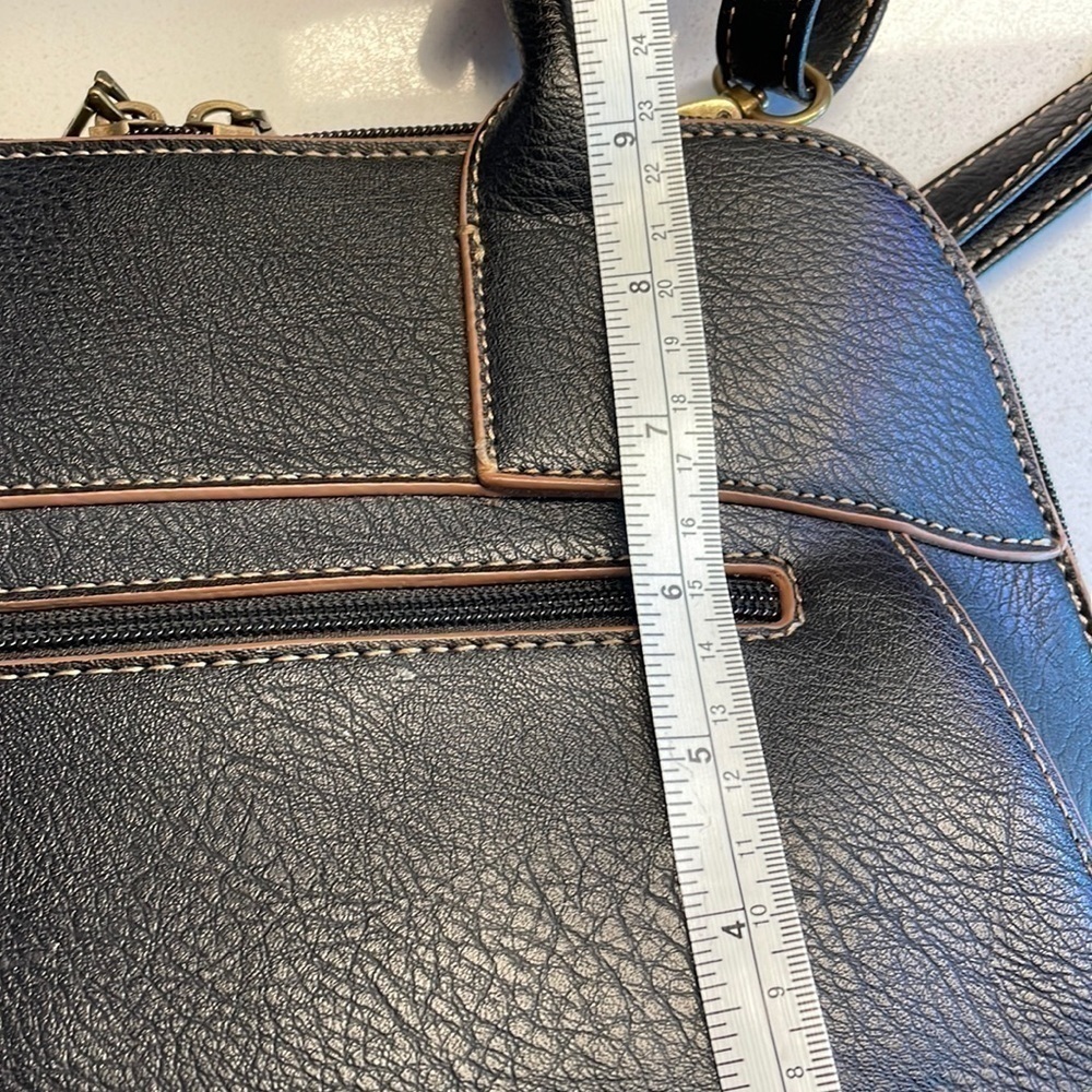 Roots Cross body bag, Faux Vegan Leather Black with Brown Trim EUC - Picture 15 of 16